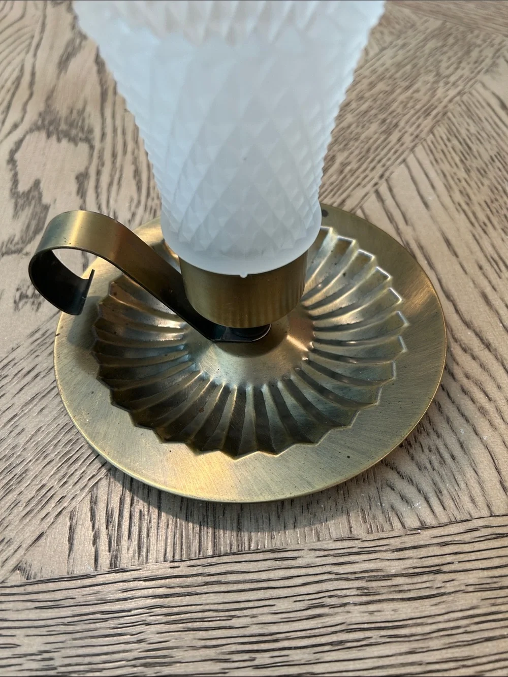 Vintage Homco Brass-Tone Candle Holder with White Frosted hobnail Glass